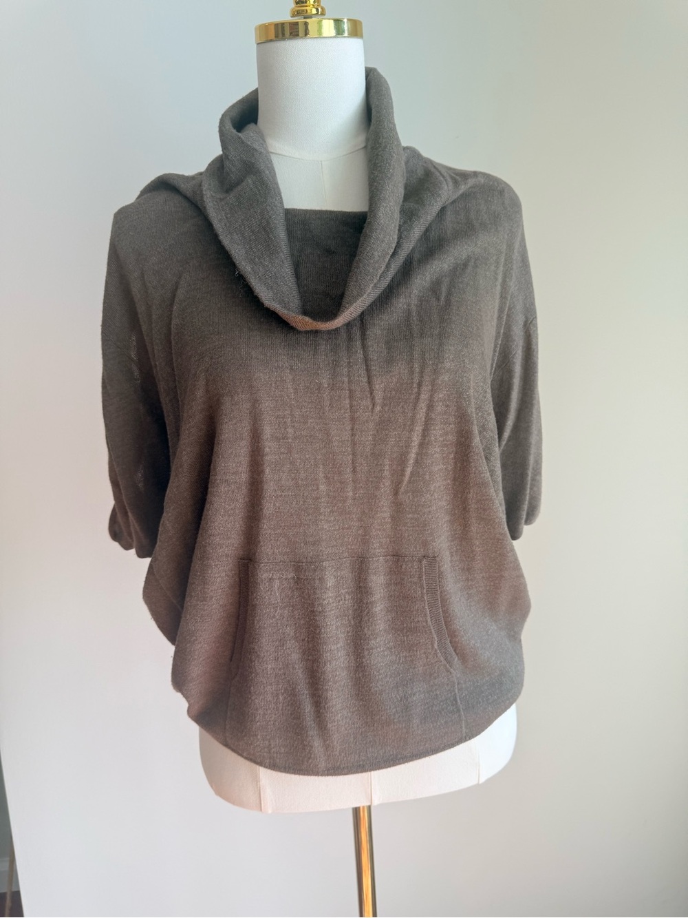 BCBG Brown Cowl Neck Short-Sleeve Sweater